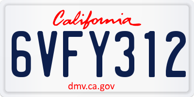 CA license plate 6VFY312