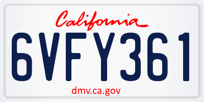 CA license plate 6VFY361