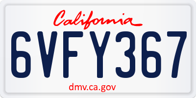 CA license plate 6VFY367