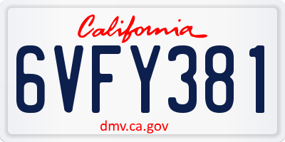 CA license plate 6VFY381