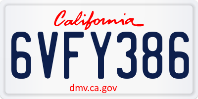 CA license plate 6VFY386