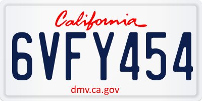 CA license plate 6VFY454
