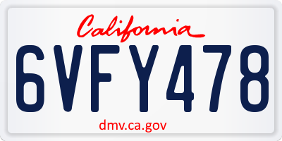 CA license plate 6VFY478