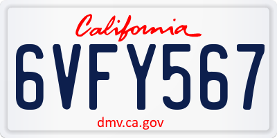 CA license plate 6VFY567