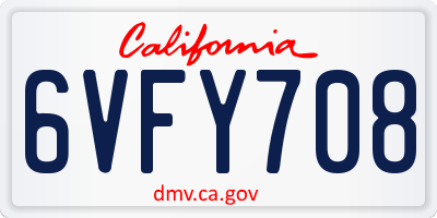 CA license plate 6VFY708
