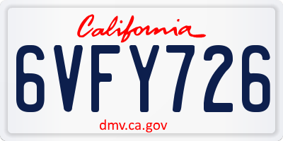 CA license plate 6VFY726