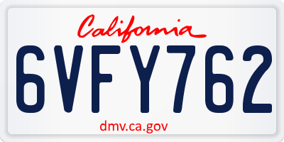 CA license plate 6VFY762