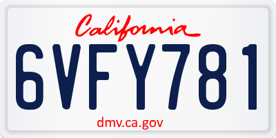 CA license plate 6VFY781