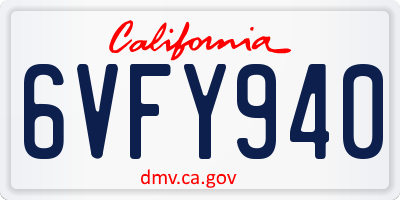 CA license plate 6VFY940