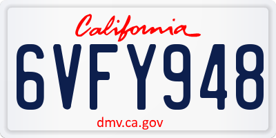 CA license plate 6VFY948