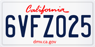 CA license plate 6VFZ025