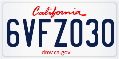 CA license plate 6VFZ030