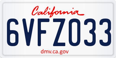 CA license plate 6VFZ033