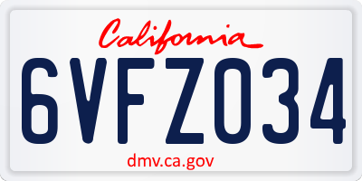 CA license plate 6VFZ034