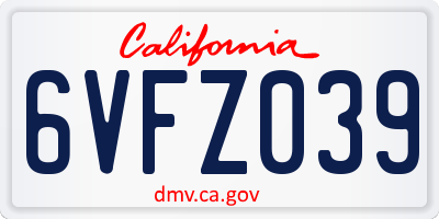 CA license plate 6VFZ039