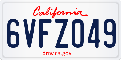 CA license plate 6VFZ049