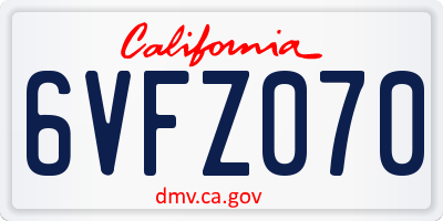 CA license plate 6VFZ070