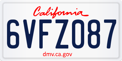 CA license plate 6VFZ087