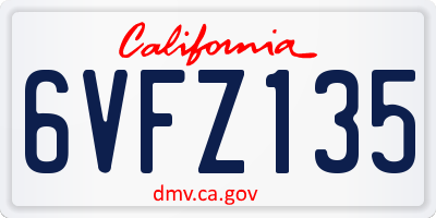 CA license plate 6VFZ135