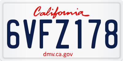 CA license plate 6VFZ178