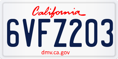 CA license plate 6VFZ203