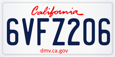 CA license plate 6VFZ206