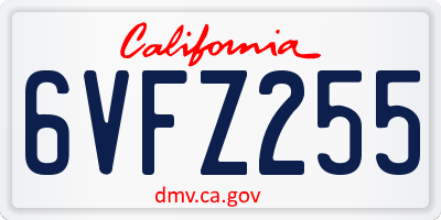 CA license plate 6VFZ255