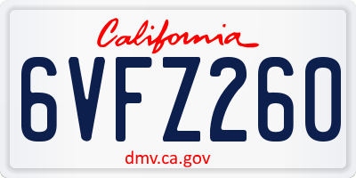 CA license plate 6VFZ260