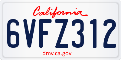 CA license plate 6VFZ312