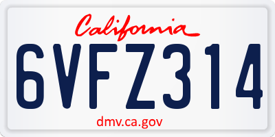 CA license plate 6VFZ314