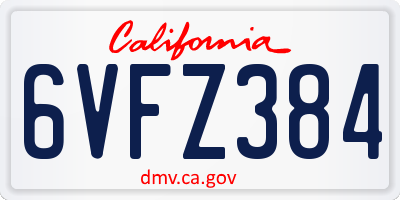 CA license plate 6VFZ384