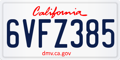 CA license plate 6VFZ385