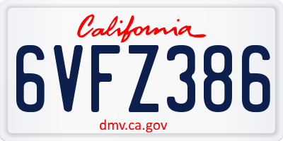 CA license plate 6VFZ386
