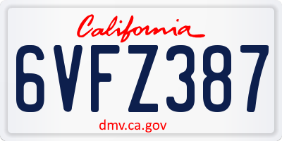 CA license plate 6VFZ387