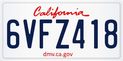 CA license plate 6VFZ418