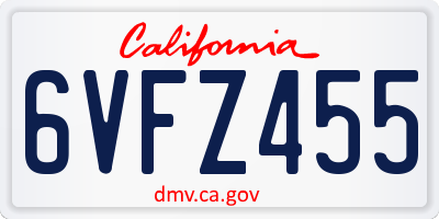 CA license plate 6VFZ455