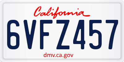 CA license plate 6VFZ457