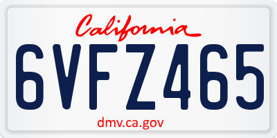 CA license plate 6VFZ465