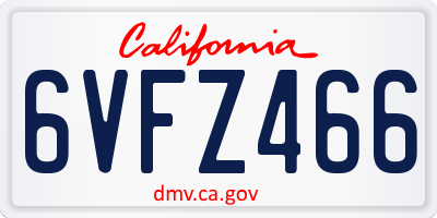 CA license plate 6VFZ466