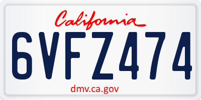 CA license plate 6VFZ474