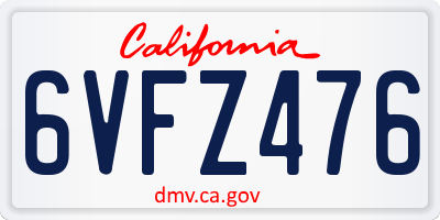 CA license plate 6VFZ476