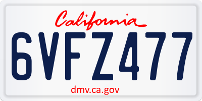 CA license plate 6VFZ477