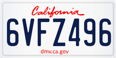 CA license plate 6VFZ496