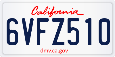 CA license plate 6VFZ510