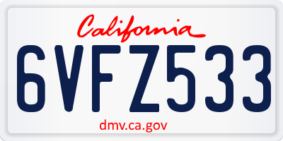 CA license plate 6VFZ533
