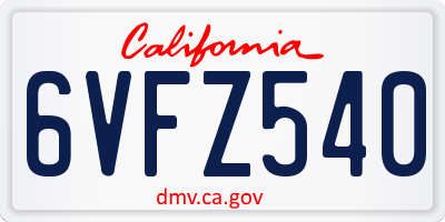 CA license plate 6VFZ540