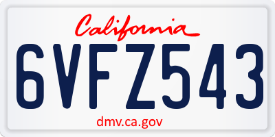 CA license plate 6VFZ543