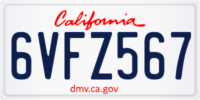 CA license plate 6VFZ567