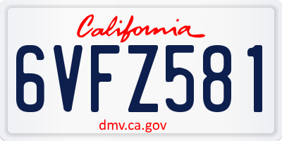 CA license plate 6VFZ581