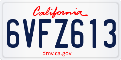 CA license plate 6VFZ613